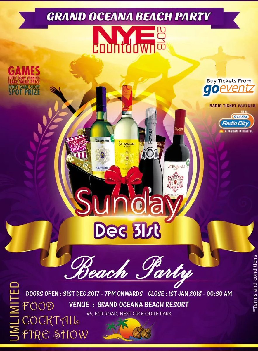 gaurav_expert's tweet image. Join Grand Oceana New Year Party 2018 at #ECRMainRoad #Chennai, the craziest  #HappyNewYear2018 in town to make your New Year eve exciting. #Goeventz  - bit.ly/2E6vRZ6