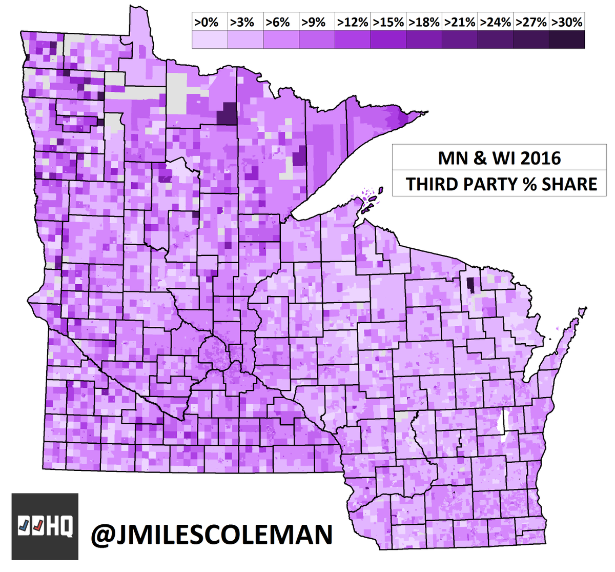 JMilesColeman's tweet photo. Minnesota &amp; Wisconsin: Percentage going to third parties in the 2016 Presidential election. #mnleg #wipolitics https://t.co/P2mutfHGPU