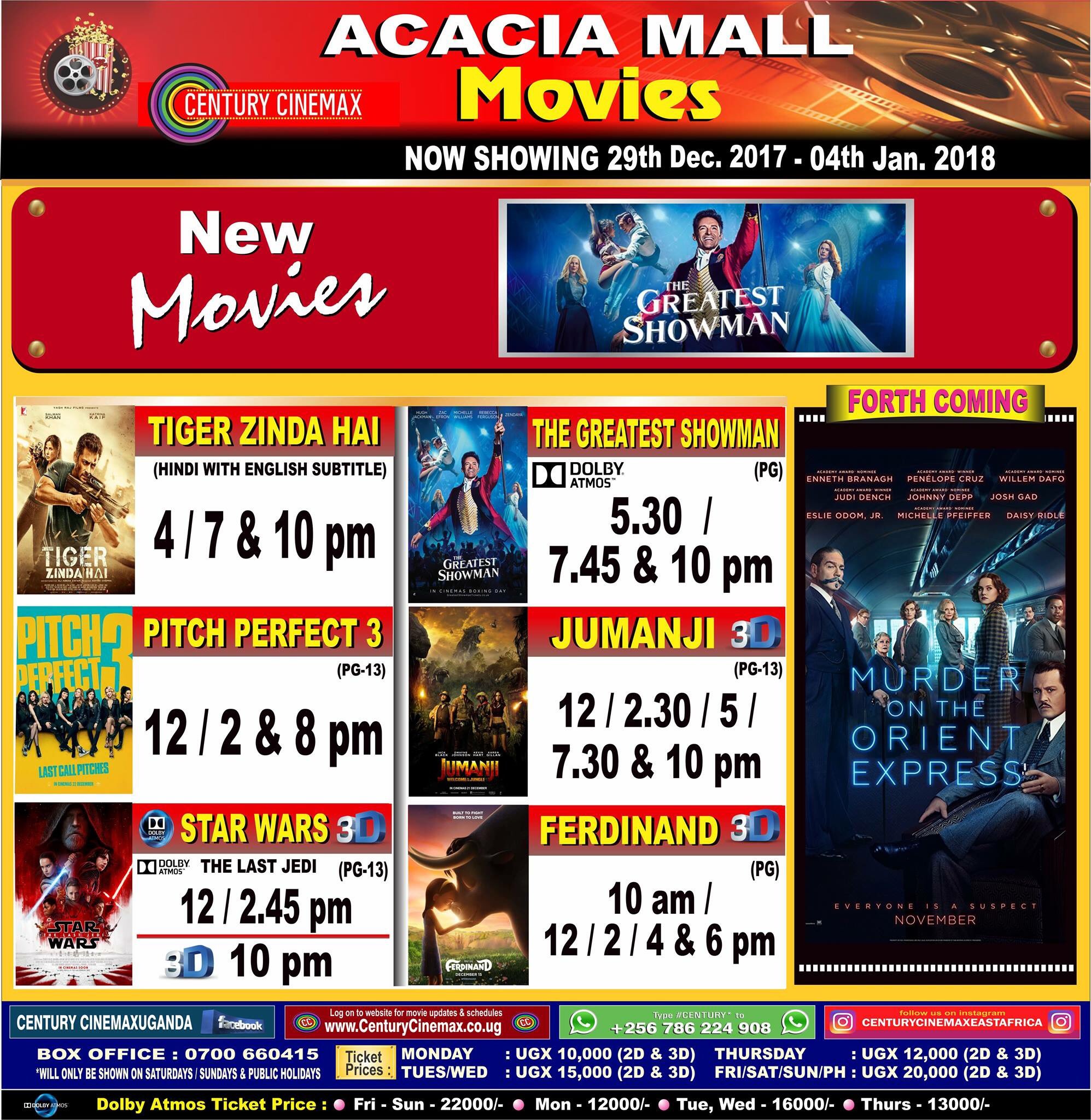 Century Cinemax Uganda on Twitter: "#CenturyCinemax #NewMovies on 29th  December 2017- 04th Jan 2018 #The Greatest Showman #DolbyAtmos (PG) (  Biography, Drama, Musical ) https://t.co/YGxsscCHCu" / Twitter