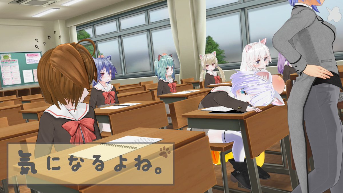 第33話 「きになる　きになる」
#シャムの日常 #CM3D2 #4コマ漫画
続き。なんとかして転校生の気を引きたいシャムと困惑するのあ(´・ω・｀)