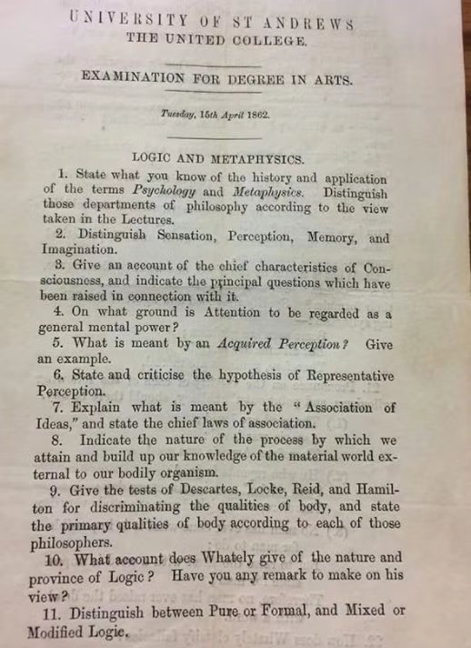 155 жилийн өмнөх Сент Эндрюс  их сургуулийн шалгалтын асуулт ийм байжээ, сонирхолтой л юм 🤔🤓