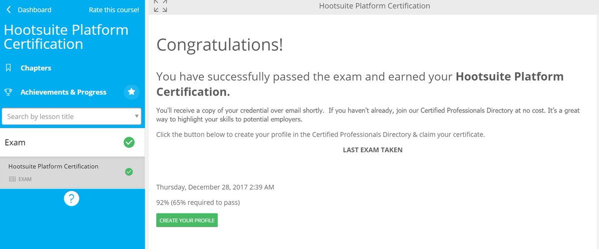 mbalicoco3's tweet photo. Just got #Hootsuite certified! Thank you #JMS481 for giving me this opportunity. ❤️ #SDSUJMS https://t.co/NZ6CSrb2q2