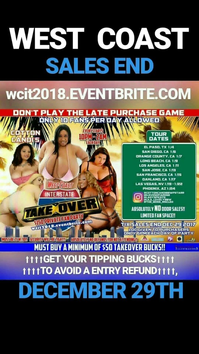 cottoncandi1Luv's tweet photo. #SanJose #CA we're #cumn 1/13 to the #WestCoast GET UR ENTRY TIXS & TIPPING BUCKS CLICK https://t.co/kUMZfqW1zn #SALEENDS #DEC29TH @mscleoxxxstar @BBWSOFIAROSE @Lila_lovelyxxx @CottonCandiBBW @LADYSPICEXXX @IMMRADIO @WETMG https://t.co/s1b4uJzSX1