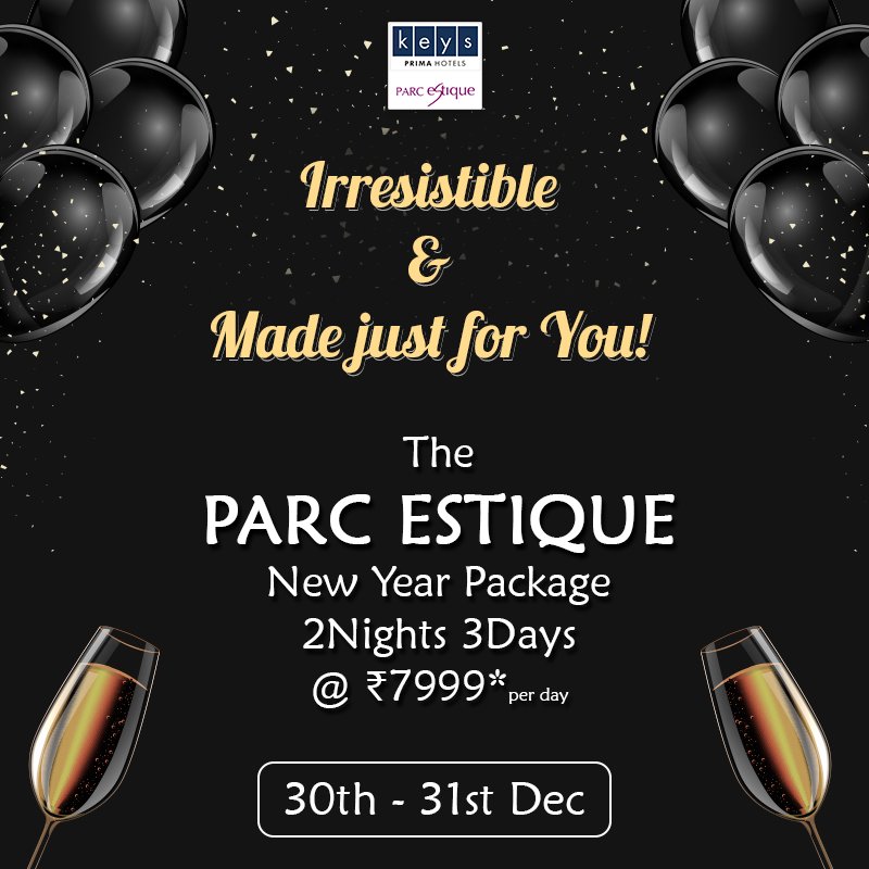 parc_estique's tweet photo. Make your last weekend of 2017 the best! Take our #NewYear package for 2 of you &amp; enjoy 2 Nights &amp; 3 Days at a great price of just ₹7999* per day! Breakfast &amp; 1 meal for the first day, New Year Evening Dinner &amp; much more. Call 9730002104 to book! https://t.co/BtJMOgqrIF