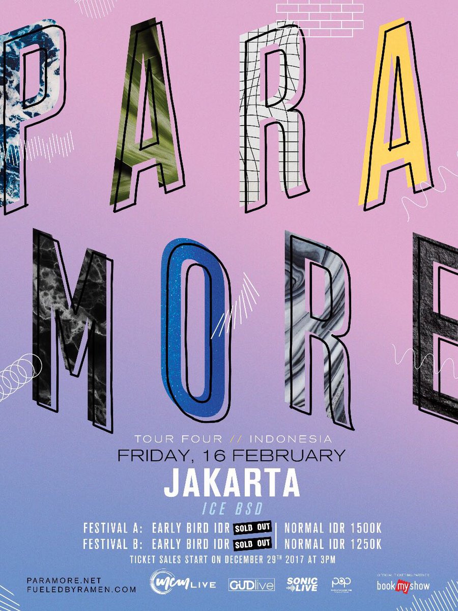 BookMyShowID's tweet photo. 📢 Calling all Parafamily! Penjualan tiket konser Paramore Tour Four Jakarta sudah dibuka untuk umum! Pesan tiketnya sekarang juga di BookMyShow https://t.co/kPggLcYDz7 #ParamoreJKT https://t.co/d4tO4t0bLK