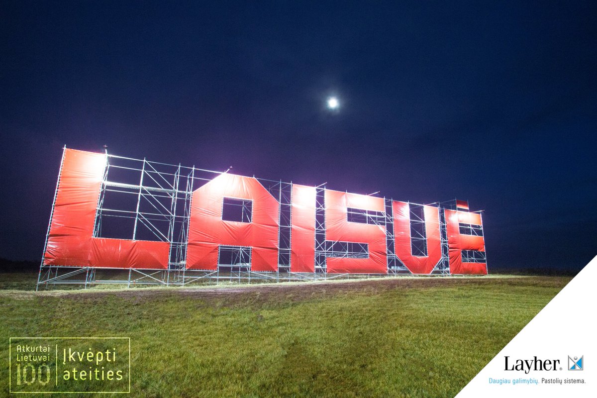 LayherBaltic's tweet photo. 🇱🇹🇱🇹🇱🇹 "LAISVĖ" (FREEDOM). 
This is our gift for all Lithuanian people around the world, who will celebrate 100 years of restored State of Lithuania in 2018.
#layher #layherbaltic #laisve #lietuva100 #lithuania100 #salininkai #allround https://t.co/OWWyXAxQxS