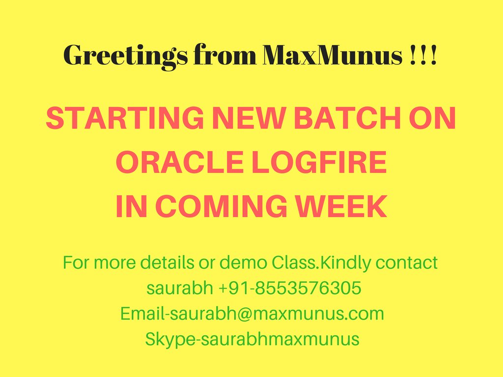 arvindks1990's tweet photo. Starting Training Batch on #ORACLE #LOGFIRE  Real https://t.co/hK6nFTOZTt  Time Virtual(ONLINE)Training . For Details contact- +91 8553576305, saurabh@maxmunus.com #wms,scm,#maxmunus,#online,#realtime,#readprairie,#manhattan https://t.co/b48awFTmsU