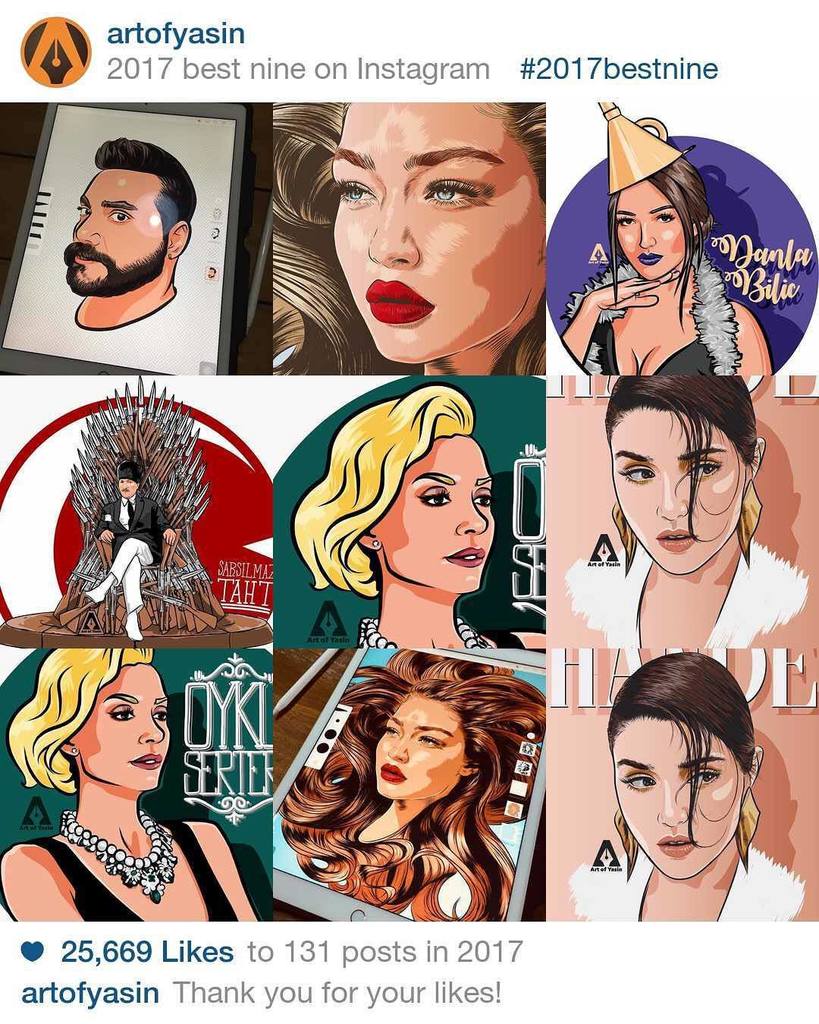 artofyasin's tweet photo. Sanırım liste biraz değişti😄 #new #2017bestnine #artofyasin #illustrationartist #digitalart #gallery #gigihadid #handeerçel #oğuzhanuğur #öyküserter #mustafakemalatatürk #supportart #artshelp #best #keepfollow #bye2017 https://t.co/qL3yfLDfap https://t.co/GqT8vp7Ei8