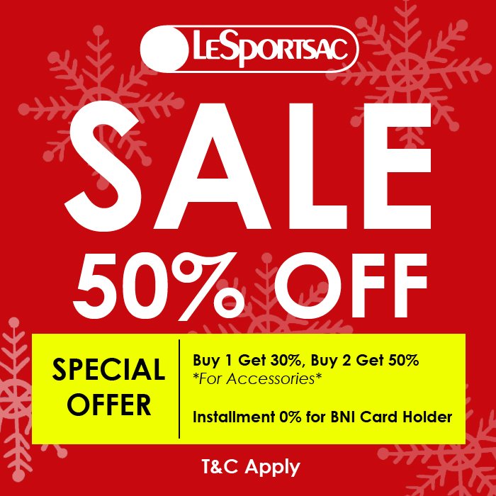 Pondok Indah på Twitter: "SPECIAL OFFER From LeSportsac! Enjoy 50% Discount for selected items, Buy 1 Get 30%, Buy 2 Get 50% for accessories, and Installment 0% for BNI Card Holder.