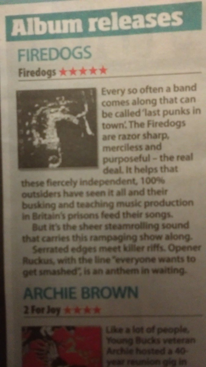 TheFiredogs's tweet image. The Firedogs 5* Album review in today's Daily Mirror