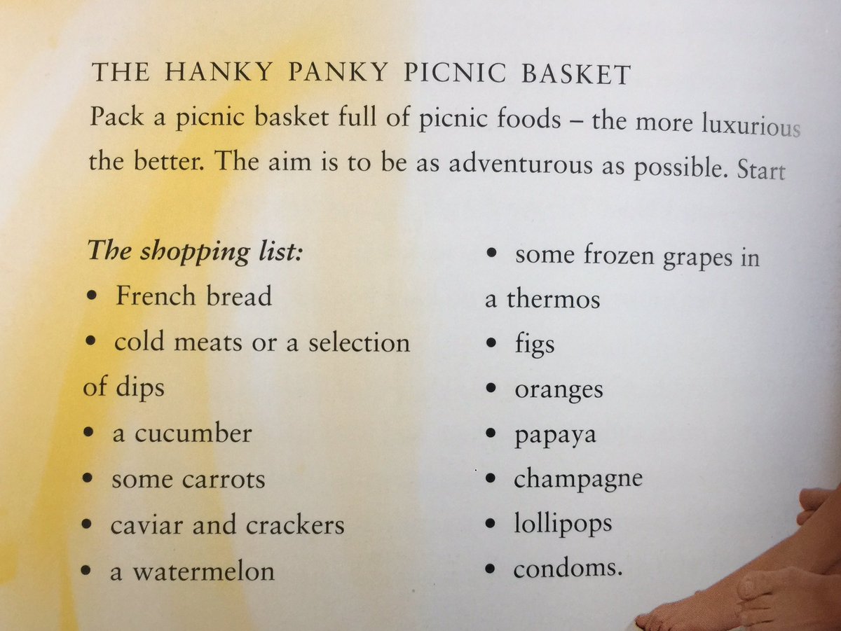 Every shopping list I've ever written ends with "papaya, champagne, lollipops, condoms"