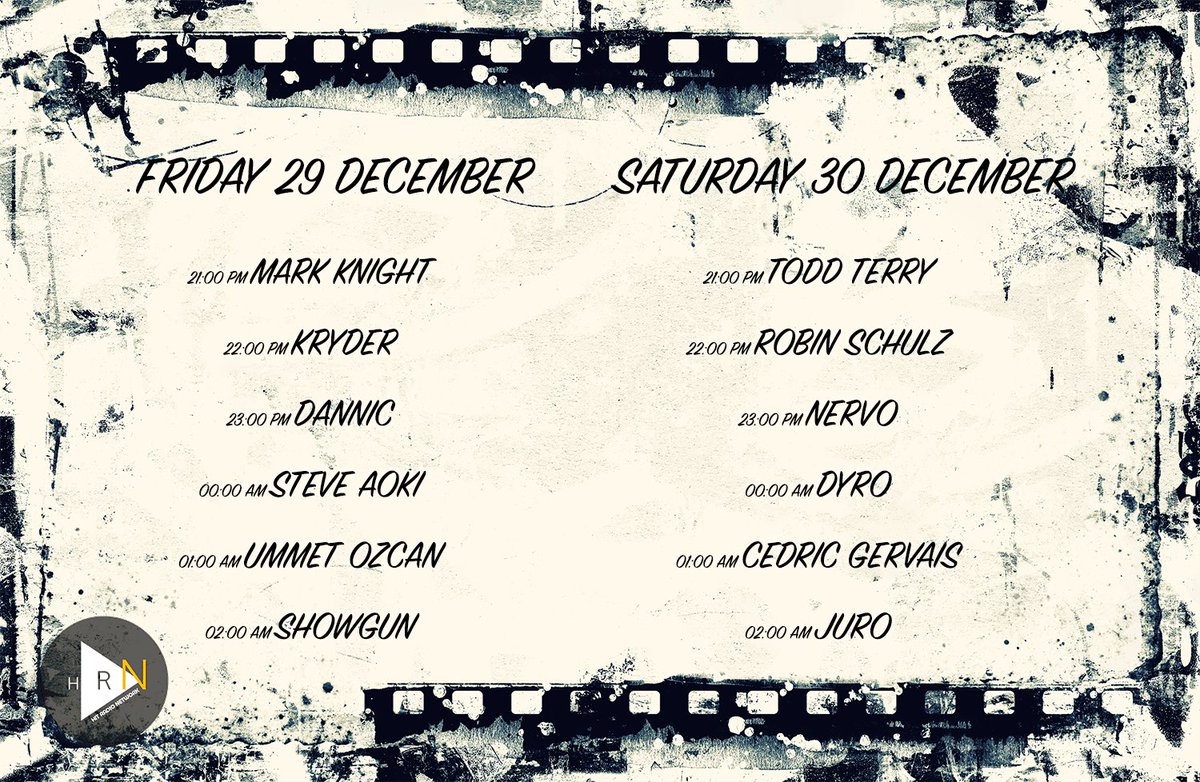 On our @hrnradionetwork follow <a href="/djmarkknight/">DJ Mark Knight</a> <a href="/KryderMusic/">K̶R̶Y̶D̶E̶R̶</a> <a href="/dannic/">Dannic</a> <a href="/steveaoki/">Steve Aoki</a> <a href="/UmmetOzcan/">JINGLE BELLS</a> @therealshowgun <a href="/djtoddterry/">Todd Terry</a> <a href="/robin_schulz/">Robin Schulz</a> <a href="/nervomusic/">NERVO</a> <a href="/Dyro/">Dyro</a> <a href="/CedricGervais/">Cedric Gervais</a> @officialjuro Live 👉 bit.ly/2gCZTwz