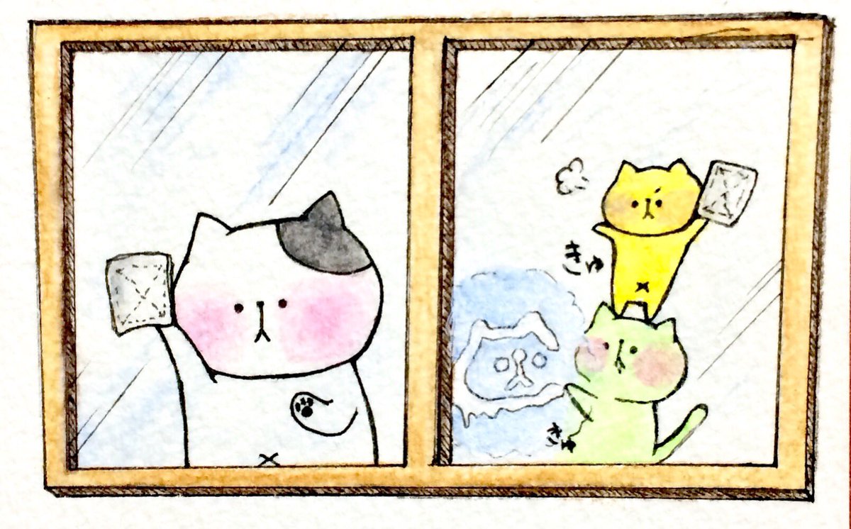 ট ইট র おこにゃん 今年もあと2日 大掃除 年末 窓拭き らくがき 猫 ネコ ねこ イラスト 可愛い 手描き 癒し 絵描きさんと繋がりたい イラスト好きな人と繋がりたい Cats