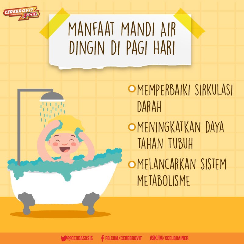 Mandi air dingin di pagi hari baik untuk kesehatanmu, Bro n Sis. Kamu lebih suka mandi air dingin atau air hangat?