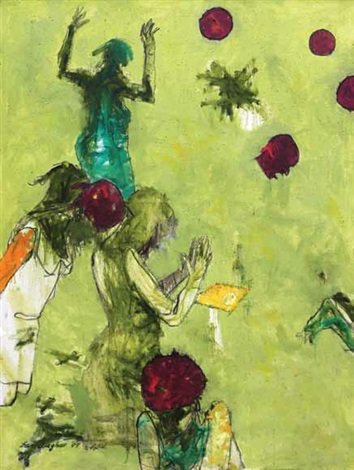 snanational's tweet photo. Engaging societal issues and contemporary African politics, Ben Osaghae shifts between narration and abstraction, satire and symbolism while exploring the tensions between form, space and rhythm. 
"Prayer Warriors I", 2009, oil on canvas, 135 x 102cm https://t.co/4cIjs83wov