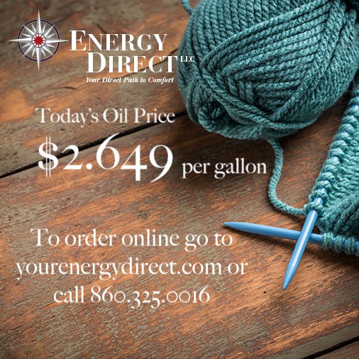 Good Morning! Today's oil price is $2.649 per gallon.  You can place your order online at yourenergydirect.com or call 860.325.0016. #local #oilheatct #codoilct