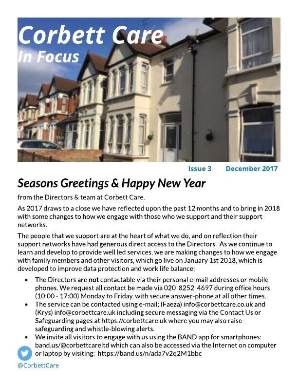 corbettcare's tweet photo. Hello #2018isComing we at #CorbettCare are determined to set #standards in #SocialCare and lead safe services &amp; tx to @CommSuppNet for their support in 2017 @CQCProf @NewhamLondon @RedbridgeLive @lbbdcouncil @LBofHavering @RedbridgeCCG @HaveringCCG @wfcouncil @NHSEnglandLDN https://t.co/rAvU6oCM2s