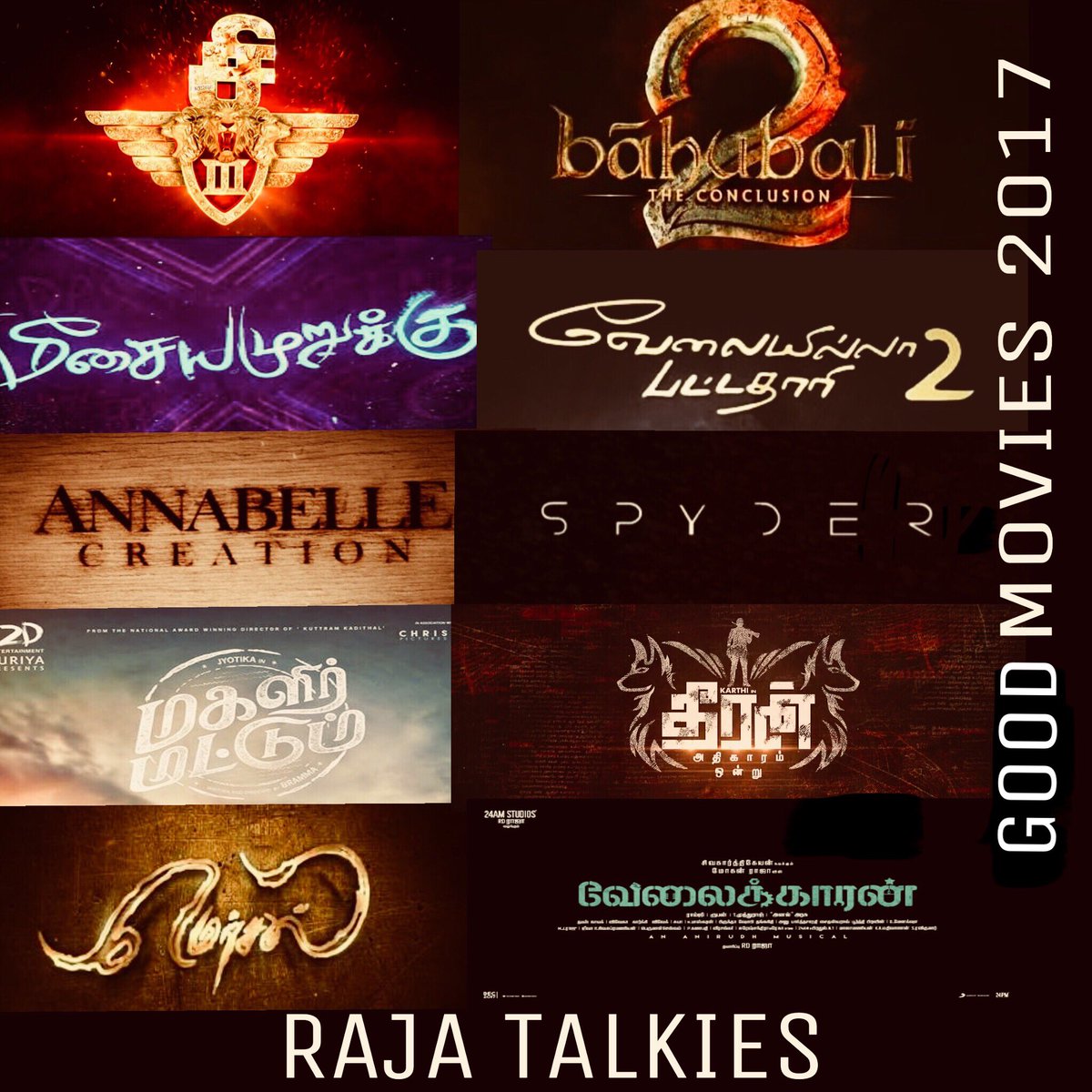 rajatalkiespdy's tweet photo. Gud Movies 2017 Screened @rajatalkiespdy
Mersal
Baahubali2
Velaikkaran
VIP2
Spyder
Singam3
MagalirMattum
Theeran
Annabelle
MeesayaMurukku https://t.co/HYdv16CLI8
