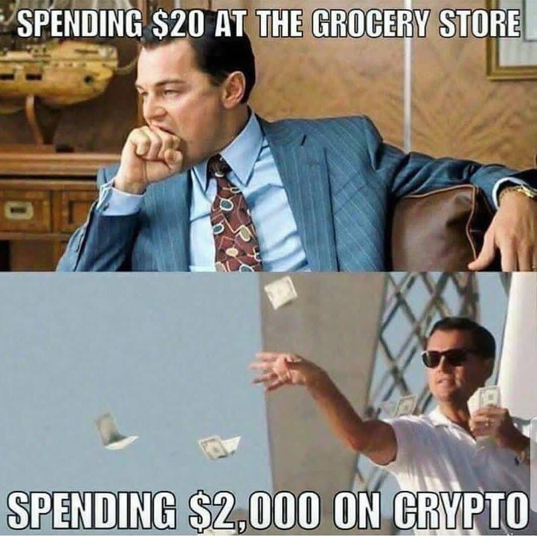 CryptoInTalk's tweet image. How I Feel spending $20 at grocery store Vs. spending $2,000 buying #bitcoin