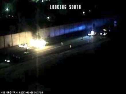 TotalTrafficPHL's tweet photo. Car fire!  95 NB on the Rt-413 exit ramp. https://t.co/GNKjYKwdZo