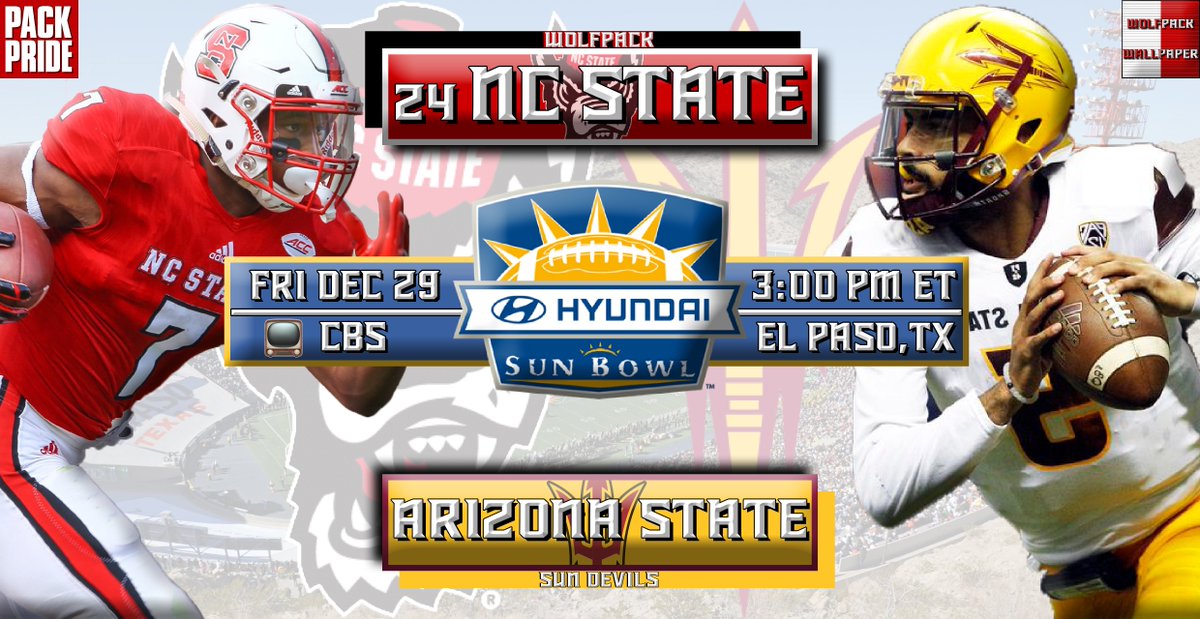 PackPride's tweet photo. It's Game Day, #WPN! 

No. 24 NC State takes on Arizona State in the Sun Bowl!

WOOOOOOOOLF!!!!!! https://t.co/4QCMSJxZyd