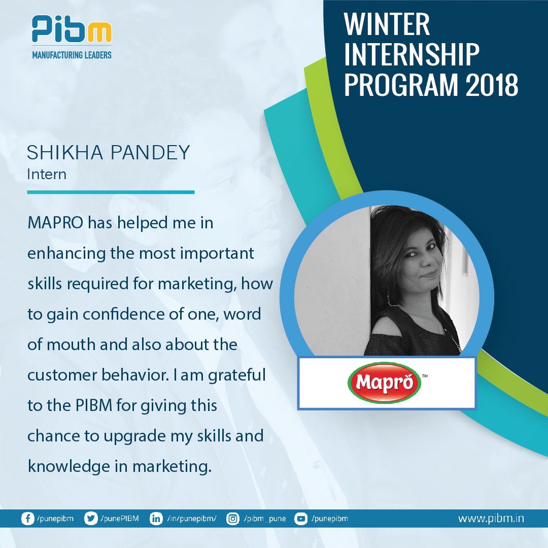 PunePIBM's tweet image. We have Shikha Pandey (Batch 2017 -2019) sharing her experience while working as an intern at Mapro.
.
#WinterInternshipProgram #WIP #Mapro #PIBM #PIBMPune #MBA #PGDM