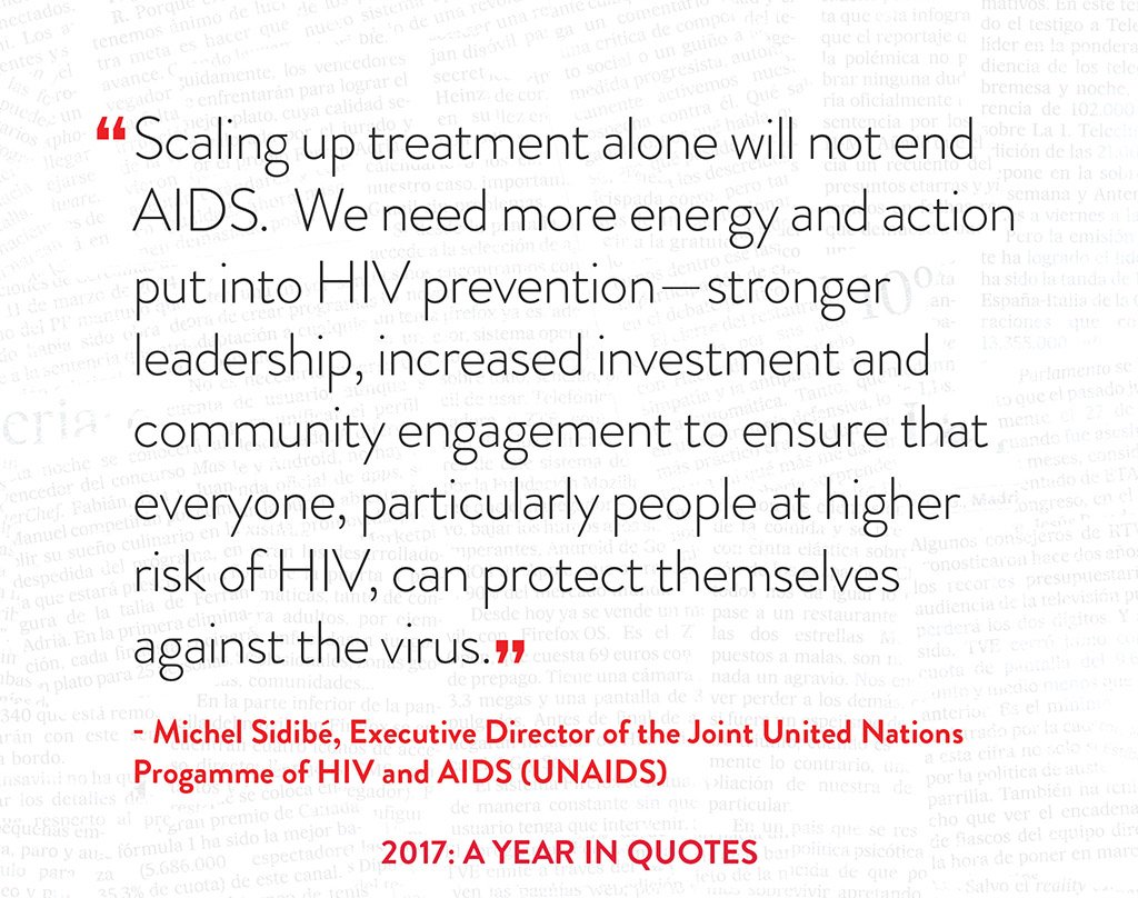 iasociety's tweet photo. #IASYearInQuotes - "Scaling up treatment alone will not end AIDS. We need more energy and action put into #HIV prevention.” - @UNAIDS Executive Director @MichelSidibe. https://t.co/H0EIB8VxTr