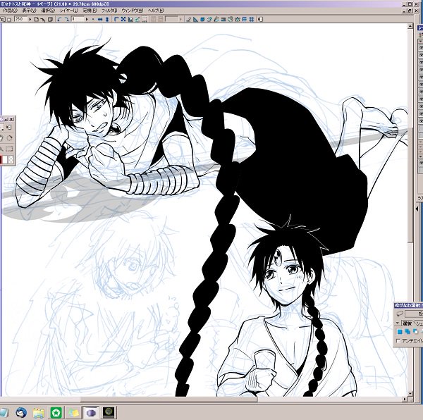 明日のペーパー。絶賛いま描いてる。
お絵描きしばらく振りすぎてコミスタの起動にあたふたしたが、左手はしっかりショートカットを覚えていた。ピアノみたいだ。 