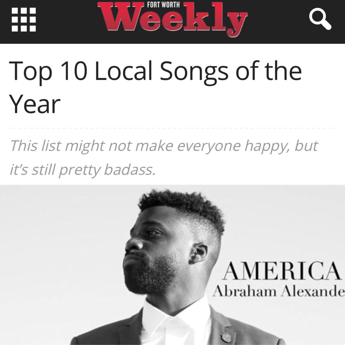 HearFortWorth's tweet photo. Check out the Top 10 Local Songs as picked by the @FortWorthWeekly Music Critics
Congrats to @AbrahamAlexnder topping this year's list!
See the complete list: https://t.co/oTEQdJkOXp
#HearFortWorth #FortWorthWeekly #FWWeekly #Top10Songs #FortWorth #FortWorthMusic https://t.co/eKQg3YUzvP