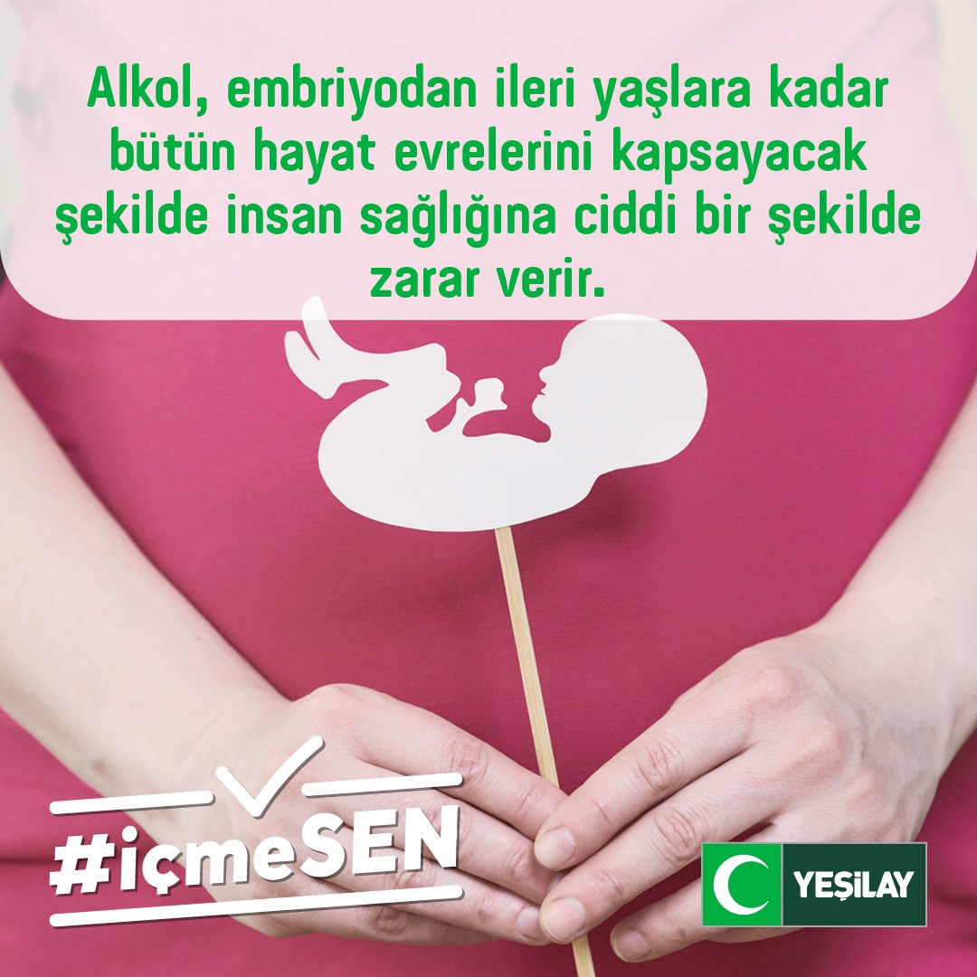 1920yesilay's tweet photo. Alkol, gebelikten ileri yaşlara kadar insan sağlığına ciddi bir şekilde zarar verir. 

#içmeSEN https://t.co/11T2Z7mtv9