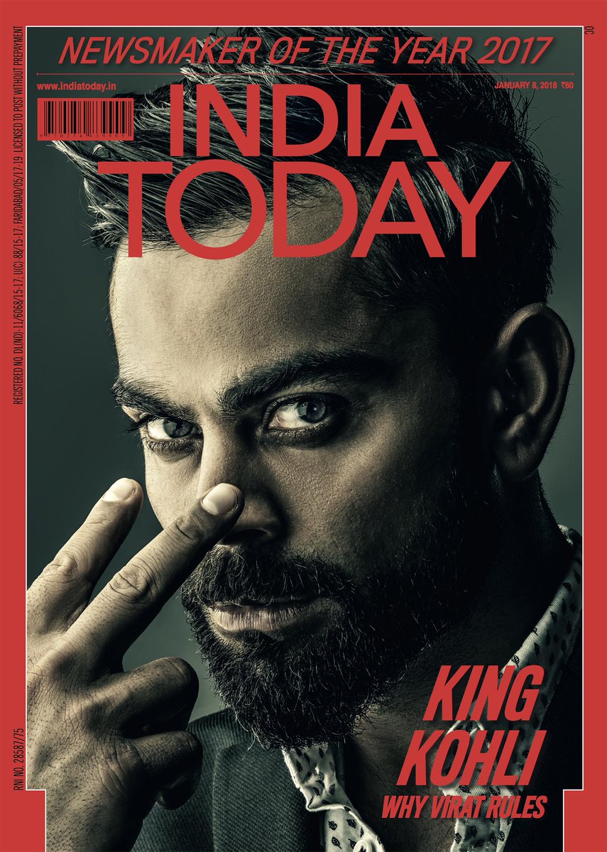 bandeep singh (@junglelight) on Twitter photo ( <a href="/imVkohli/">Virat Kohli</a> on the cover of <a href="/IndiaToday/">IndiaToday</a> ā Issue Dated January 8, 2018)
The photoshoot with him lasted for only one minute and eleven seconds.
That was enough⦠his eyes entered the lens like a knife ā steel tempered with menace
Think of a bowler looking into those. ( <a href="/imVkohli/">Virat Kohli</a> on the cover of <a href="/IndiaToday/">IndiaToday</a> ā Issue Dated January 8, 2018)
The photoshoot with him lasted for only one minute and eleven seconds.
That was enough⦠his eyes entered the lens like a knife ā steel tempered with menace
Think of a bowler looking into those.
