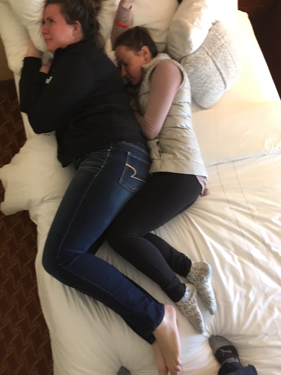 Rice97AmyN's tweet photo. Just found out that I sleep snuggle. Last night I tried to spoon my roommate like this #CruWC @shelbyabbott #CruWC_BMD https://t.co/eyQomb3FSl