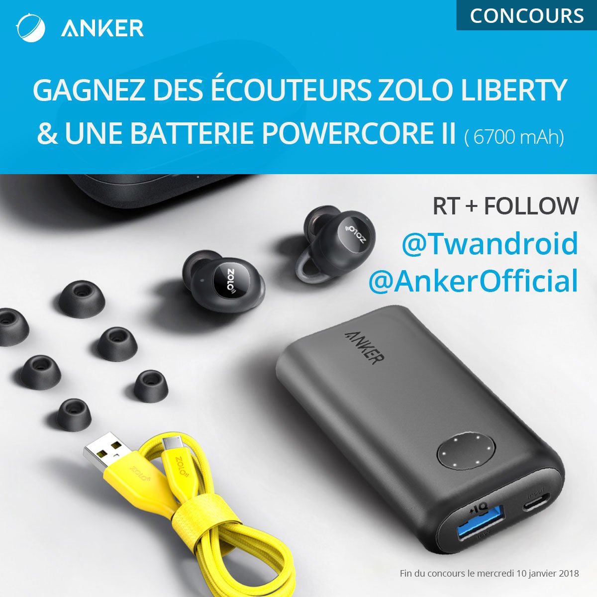 Frandroid's tweet photo. 🎁 #CONCOURS ! 🎁 

🎶 Gagnez une paire d'écouteurs Bluetooth + une batterie externe ultra légère ! 😍

👉 RT + FOLLOW @twandroid @AnkerOfficial

🍀 Vous avez jusqu'au 10/01, dépêchez-vous ! 💚 https://t.co/yVZI8778tV