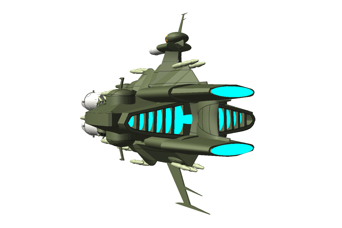 ミレーネル リンケ中尉 ショボくてごめんなさい ゴストーク級っぽい張りぼてをマイナーチェンジした 実はこれまでもキャラ絵や船舶モデルは気になった部分を随時修正してたけど ゴーランド艦は第三章終盤でいよいよ全体像が見えてきたので 特に修正