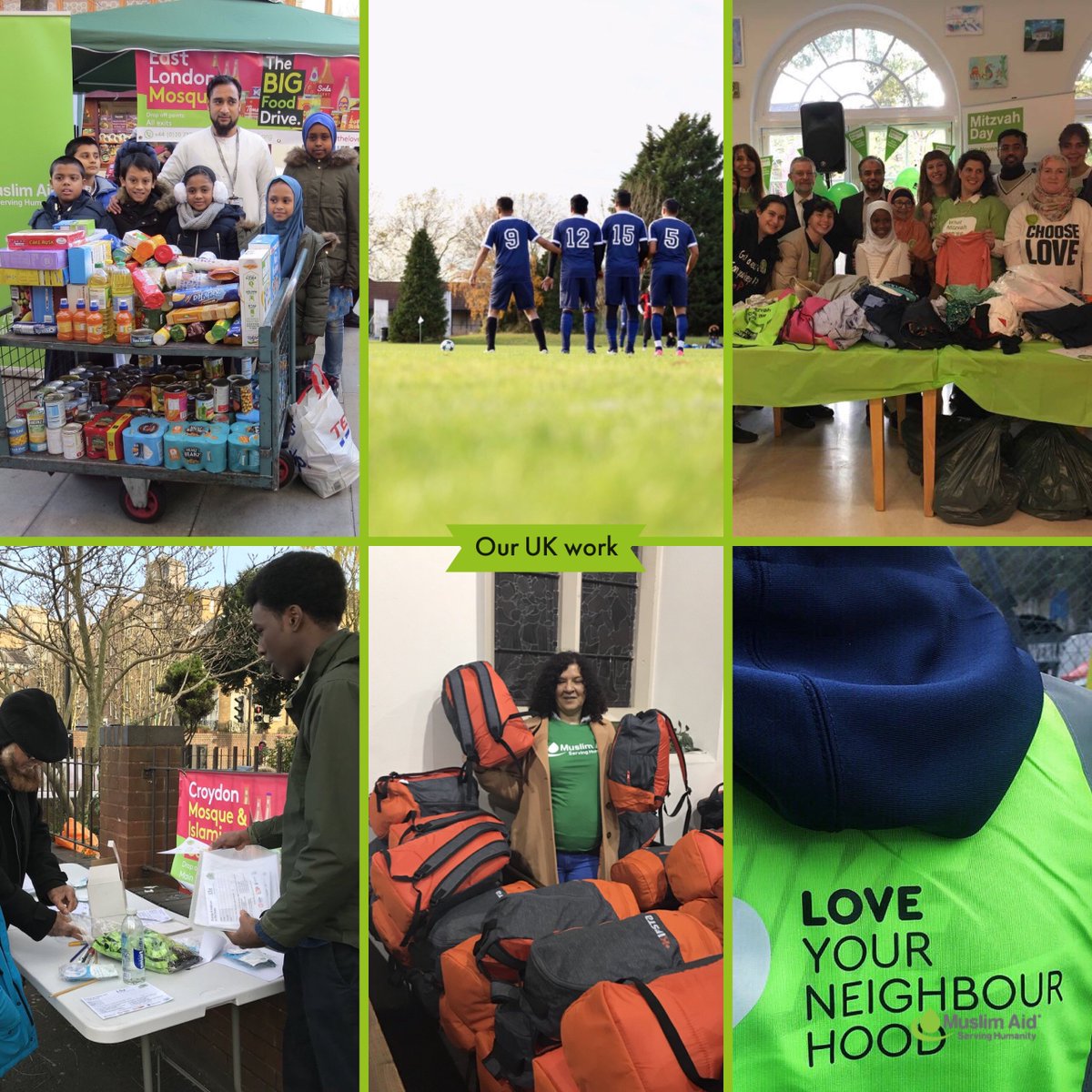 Muslim_Aid's tweet photo. Day4: We’ve done a lot of work here in the UK; from food drives for @crisis_uk , giving out rucksacks w/ @StreetlytesUK , raising money through football w/ our #Flamengo project, partnering with @LSx_News for #GreenMosques &amp; being a part of interfaith events like #MitzvahDay 💚 https://t.co/ECaSAVfOlD