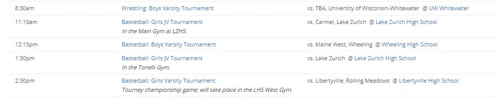 This is how to spend today: get some friends, and get to Wheeling to cheer on the boys against Maine West at 12:15, then trek to Libertyville as the girls play in the championship game vs. Rolling Meadows at 2:30. Winter Break? Make some noise time...