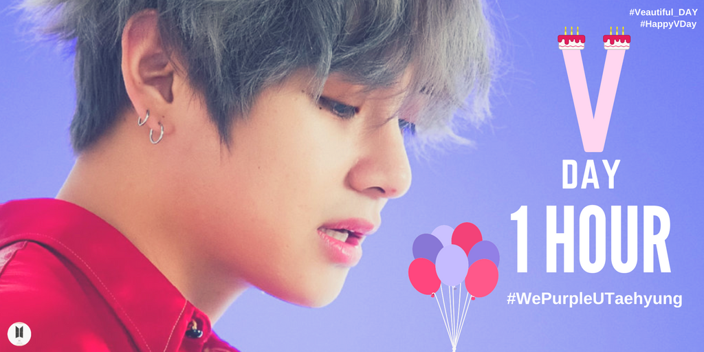 btsanalytics's tweet photo. 1 hour till @BTS_twt V Day! 🎂

#WePurpleUTaehyung
#Veautiful_DAY https://t.co/iCb4x9rGuo