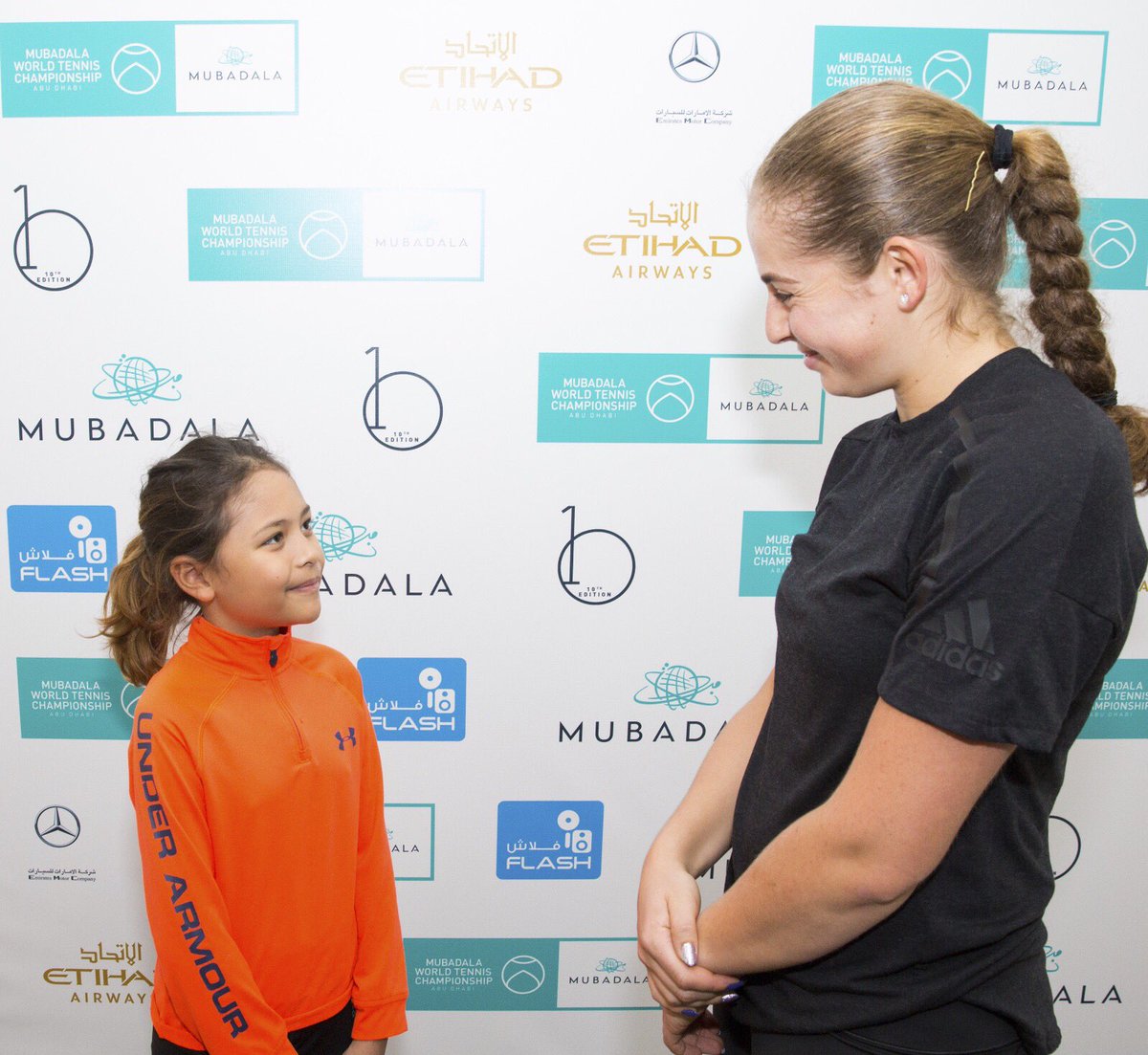 MubadalaWTC's tweet photo. The #MWTCKiddieReporter, interviewing the one and only Jelena Ostapenko! #MWTC10 https://t.co/v4ovknD2Jc