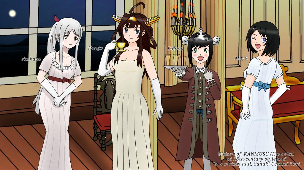 スーパー早島 Twitterissa ジョー ライト監督のプライドと偏見 原作 Jane Austen Pride And Prejudice を見て 18世紀イギリスの舞踏会に魅了されてしまった そんな舞踏会に艦これの翔鶴 金剛 吹雪 摩耶が参加したらこんな感じかなってイメージを描きました