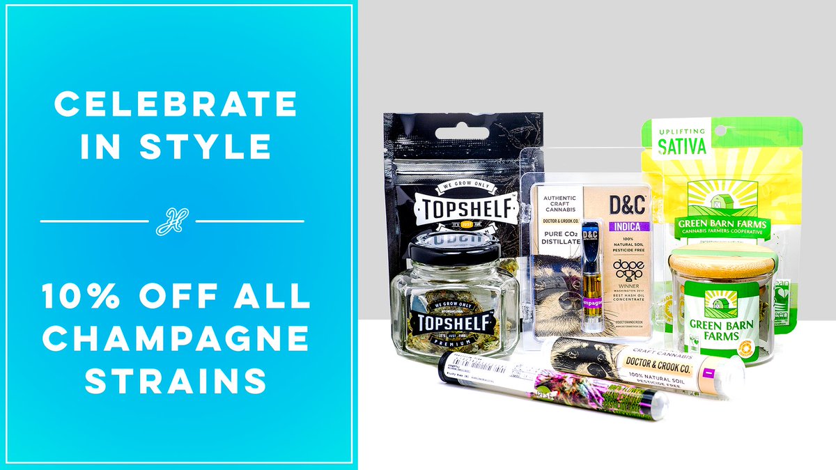 SeattleHashtag's tweet photo. 10% off all Champagne strains 🥂🍾
#WeKnowWeed
#newyear https://t.co/U9rTEUFjPj