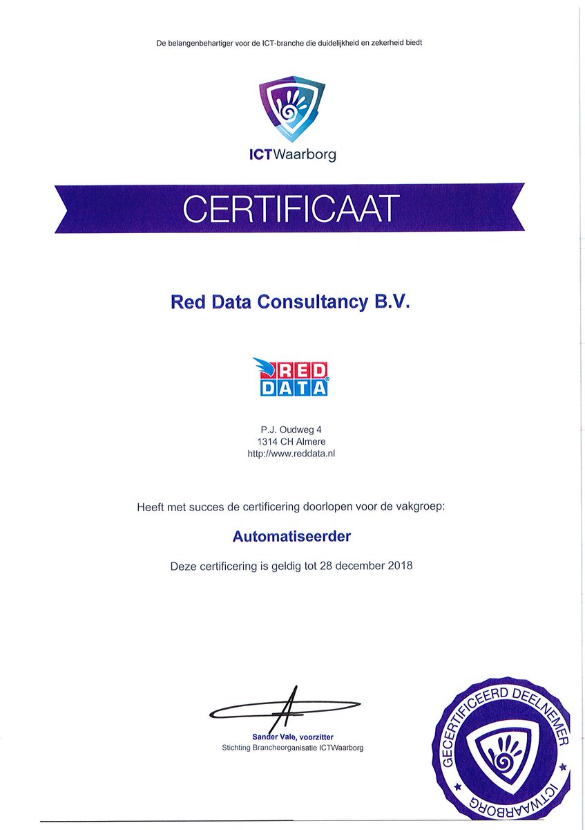 Red_Data's tweet photo. Red Data is voor het aankomend jaar wederom gecertificeerd lid @ICTWaarborg https://t.co/SYQFJ7U9ch