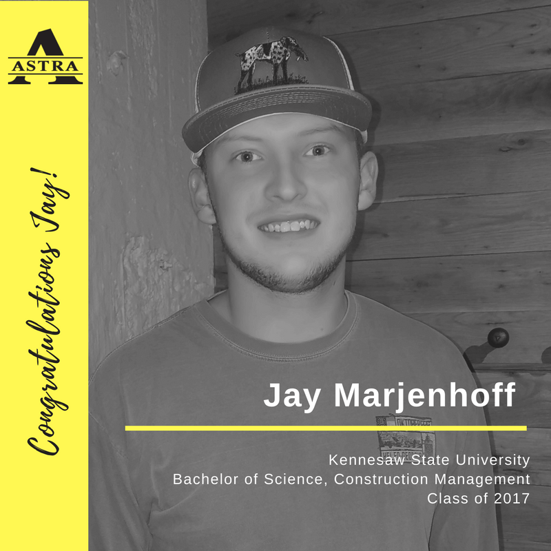 astragroupllc's tweet photo. Our interns are so awesome, a week just won't do!!! #CongratulationsJay on earning your BS in Construction Management from @kennesawstate. Jay continues to work in our operations group as a project engineer and assistant project manager. #OurInternsRock #Classof2017 https://t.co/TicwyneCTI