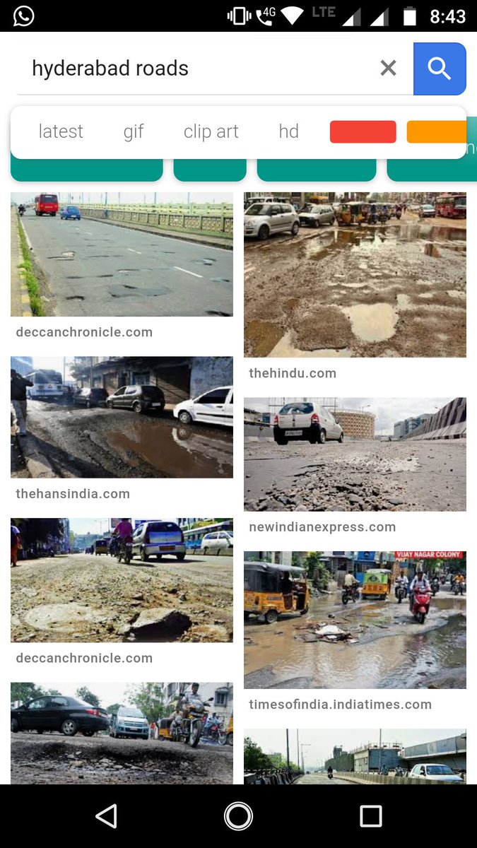 anupamarag's tweet photo. @KTRTRS dear sir when I typed hyderabad roads in Google this is what I could see. I really love my hyderabad and telangana. Will you or your government change these images in future?? https://t.co/XxN7HDBrL0