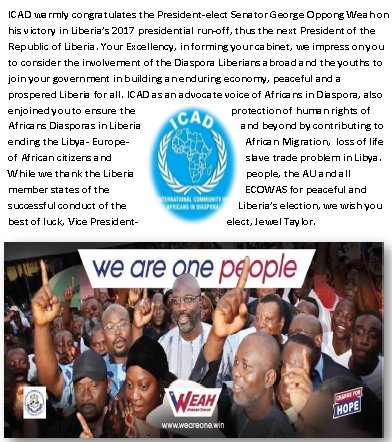 icad_info's tweet image. ICAD @icad_info wish you best of luck as you continue to be a role model for Africa youths, and an Advocate of Africans in Diaspora, Congratulation Mr. President Elect, Liberia.