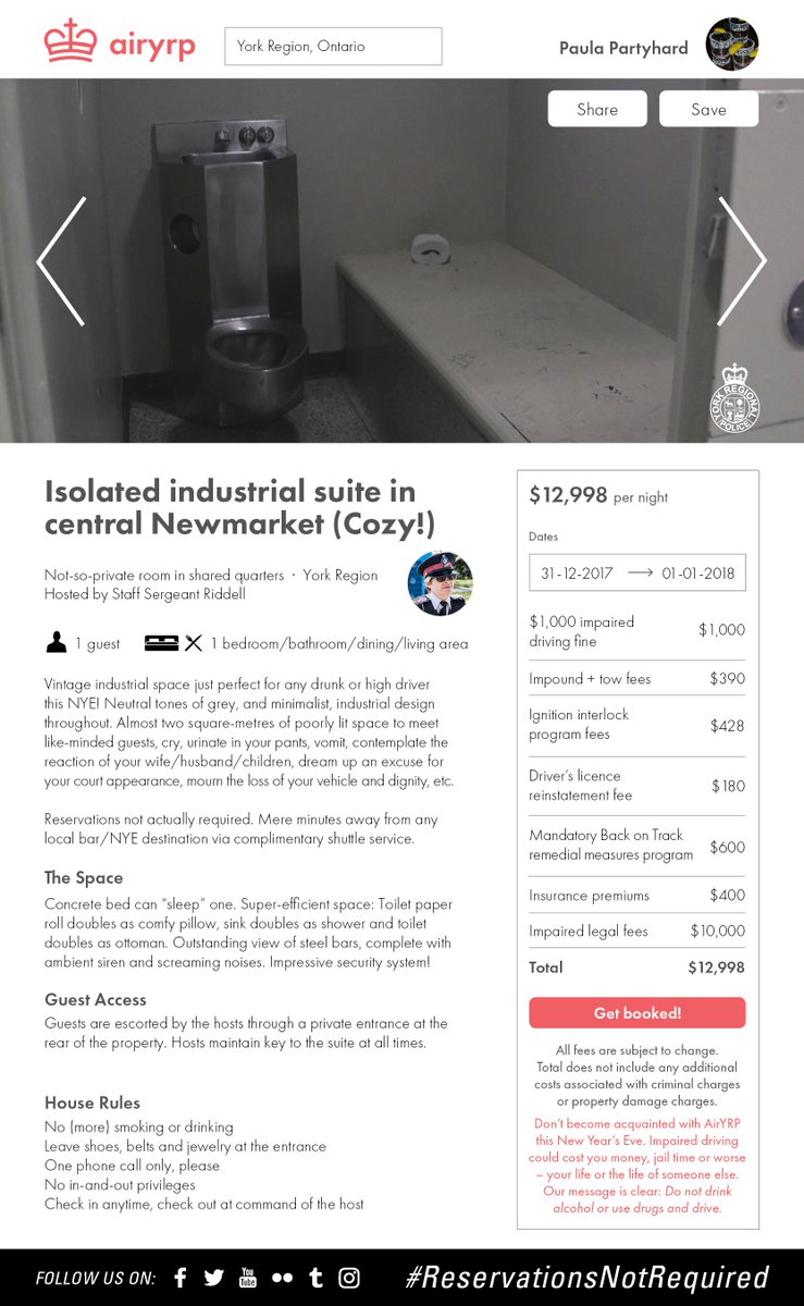 YRP's tweet image. Check out our new app AirYRP, which makes it even easier for impaired drivers to find a place to stay on #NYE. #ReservationsNotRequired