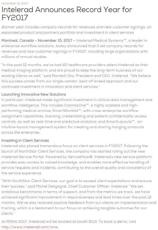 Intelerad On Twitter Intelerad Announces Record Year For Fy2017