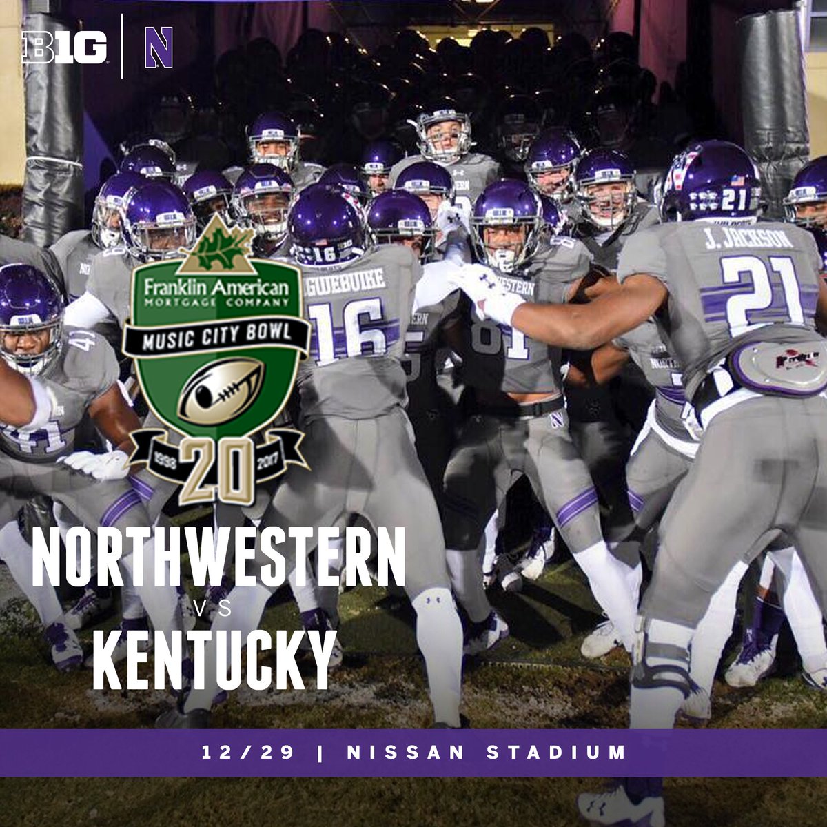 .<a href="/NUFBFamily/">Northwestern Football</a> makes its 14th bowl appearance tonight as it heads to Nashville to take on Kentucky in the 2017 Franklin American Mortgage <a href="/MusicCityBowl/">Music City Bowl</a> at 4:30 PM ET on <a href="/ESPN/">ESPN</a>. #MusicCityBowl #B1GFootball bit.ly/2Bibjeq
