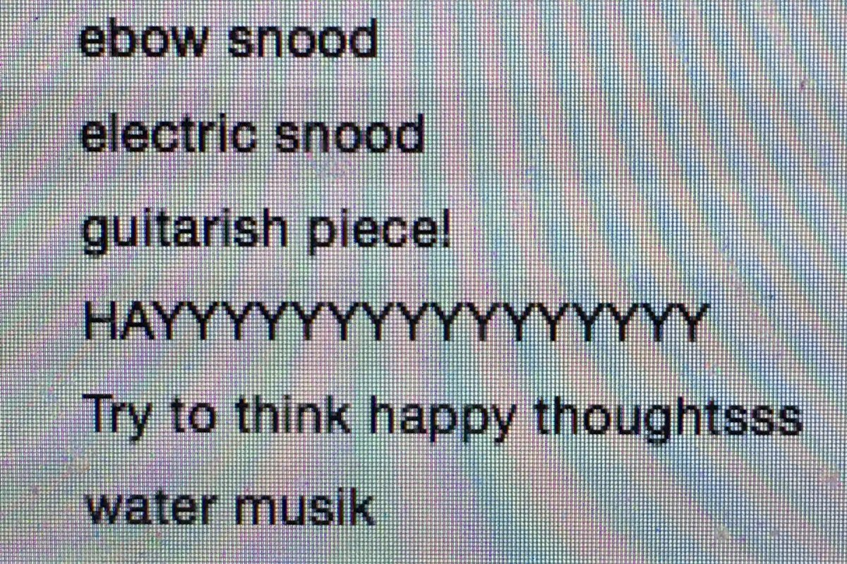 kellymoran's tweet photo. people need to know that all musicians have ridiculously nonsensical Secret titles for all their pieces that are nowhere near as elegant and refined as the ones u see listed on albums and concert programs https://t.co/itfMLr7UiW