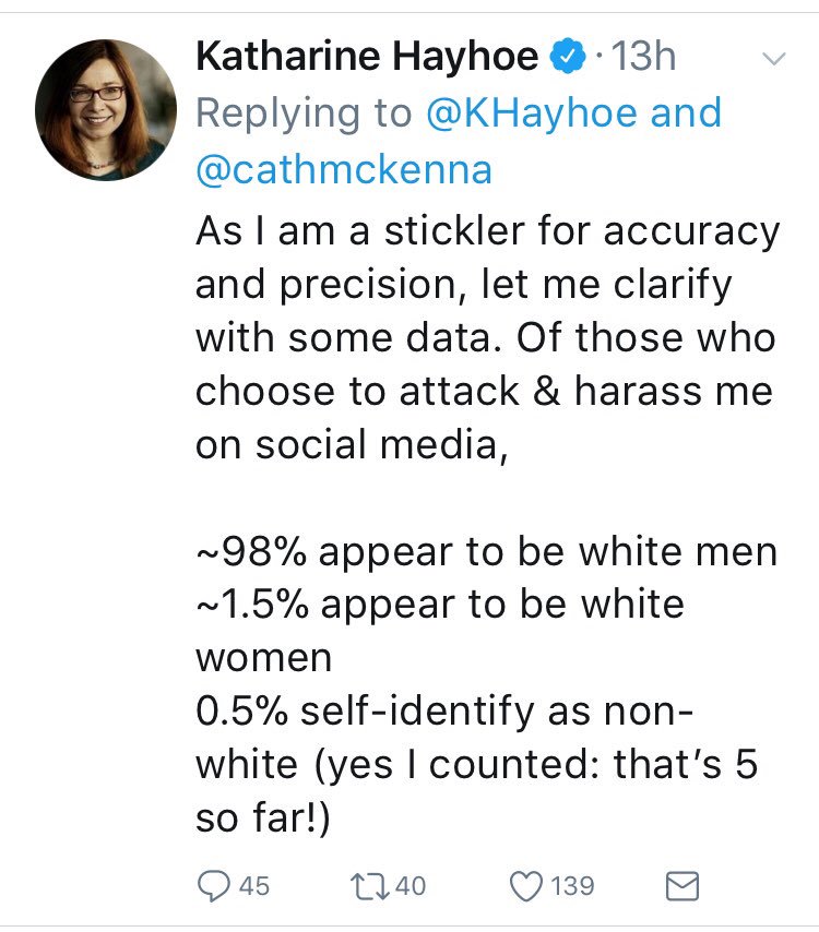 luisbaram's tweet photo. How does she know?
Because EVERYONE that has a cat in their profile picture HAS to be a white male.
#AccuracyAndPrecision https://t.co/HiiGaPfW24