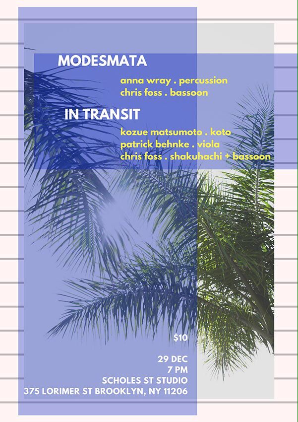 Tonight 7pm <a href="/ScholesStreet/">Scholes St Studio</a> ! Modesmata + In Transit #newmusic